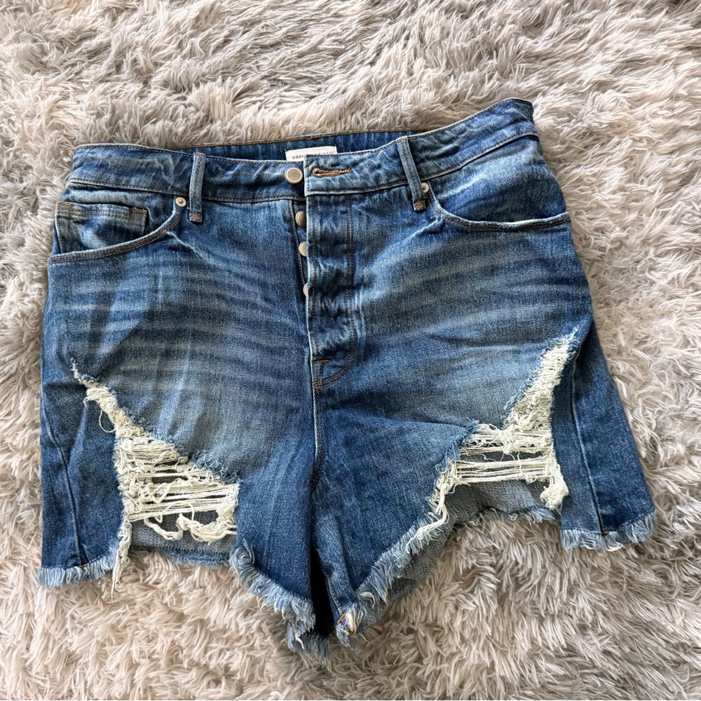 Good American Blue Distressed Jean Shorts
